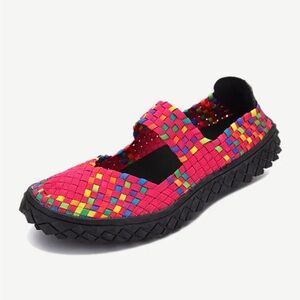 Women’s Pink Multicolor Woven Maryjane Slip On Stretch Sandals Shoes Sz 40/9-9.5